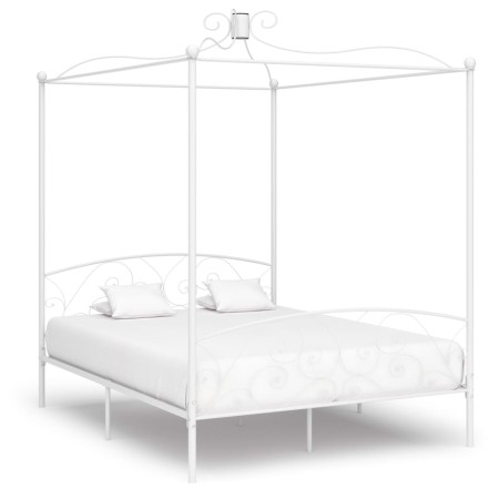 Letto a Baldacchino Bianco in Metallo 180x200 cm