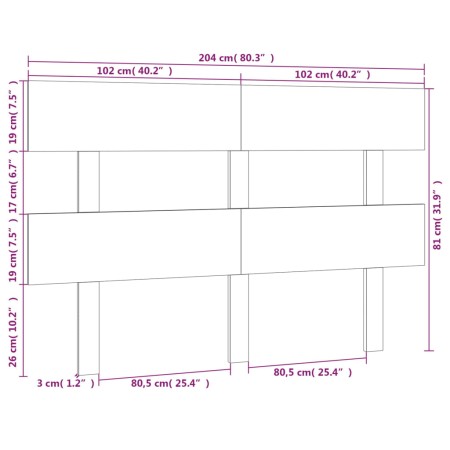 Testiera per Letto Bianca 204x3x81 cm in Legno Massello di Pino