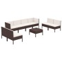 Set Divani da Giardino 9 pz con Cuscini in Polyrattan Marrone