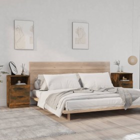 Comodini 2 pz Rovere Fumo in Legno Multistrato