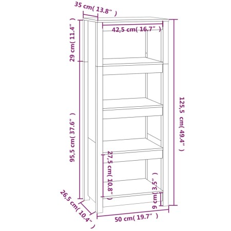 Libreria Bianca 50x35x125,5 cm in Legno Massello di Pino