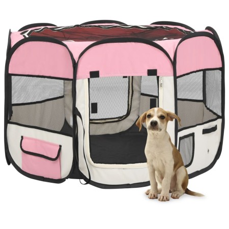 Box per Cani Pieghevole con Borsa Trasporto Rosa 90x90x58 cm