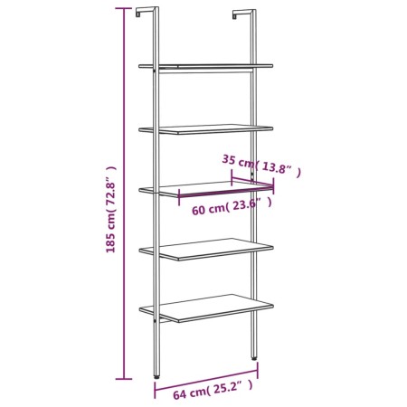 Scaffale Pendente 5 Ripiani Marrone Chiaro e Nero 64x35x185 cm