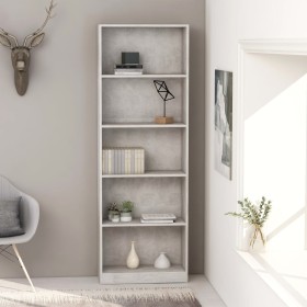 Libreria 5 Ripiani Grigio Cemento 60x24x175cm Legno Multistrato