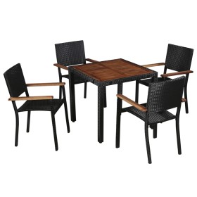 Set da Pranzo da Giardino 5 pz in Polyrattan e Acacia Nero