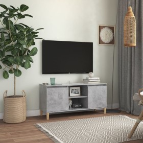 Mobile TV con Gambe in Legno Grigio Cemento 103,5x30x50 cm