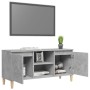 Mobile TV con Gambe in Legno Grigio Cemento 103,5x30x50 cm