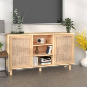 Credenza Marrone 105x30x60cm Massello di Pino e Rattan Naturale