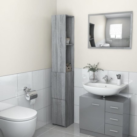 Armadietto Bagno Grigio Sonoma 25x26,5x170 cm Legno Multistrato