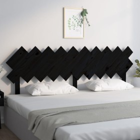 Testiera per Letto Nera 196x3x80,5 cm in Legno Massello di Pino