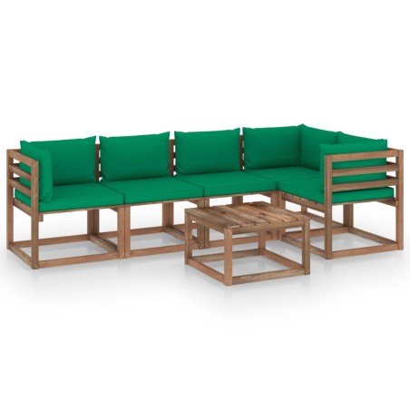 Set Salotto Giardino Pallet con Cuscini 6 pz in Pino Impregnato