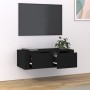 Mobile Porta TV Sospeso Nero 80x36x25 cm in Legno Multistrato