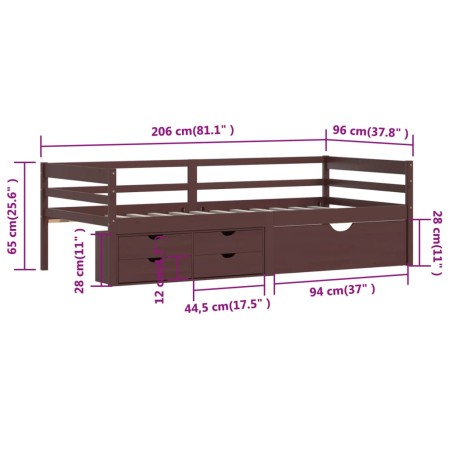 Giroletto con Cassetti Marrone Miele in Legno di Pino 90x200 cm