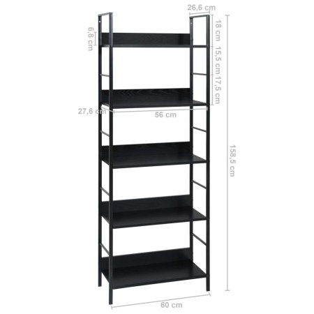 Scaffale Libri 5 Ripiani Nero 60x27,6x128,5cm Legno Multistrato