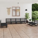 Set Divani da Giardino 8 pz Nero in Legno Massello di Pino