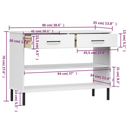 Mobile Consolle Gambe Metallo Bianco Legno Massello Pino OSLO