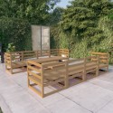 Set Divani da Giardino 9 pz Miele in Legno Massello di Pino