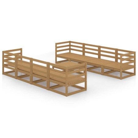 Set Divani da Giardino 9 pz Miele in Legno Massello di Pino