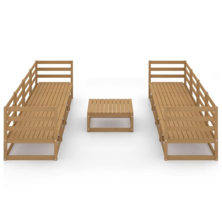 Set Divani da Giardino 9 pz Miele in Legno Massello di Pino