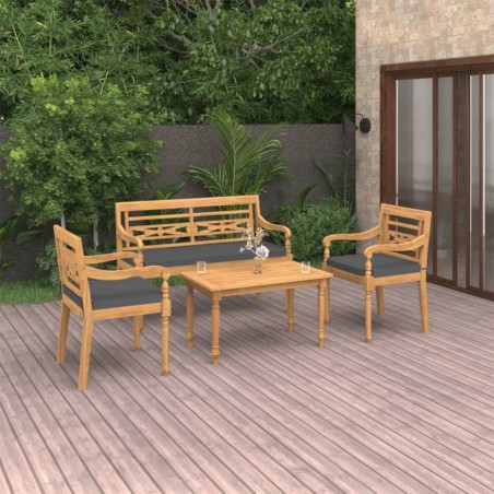 Set Divani da Giardino 4pz Cuscini in Legno Massello di Teak