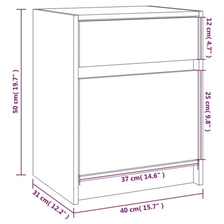 Comodino Nero 40x31x50 cm in Legno Massello di Pino