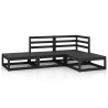 Set Divani da Giardino 4 pz Nero in Legno Massello di Pino