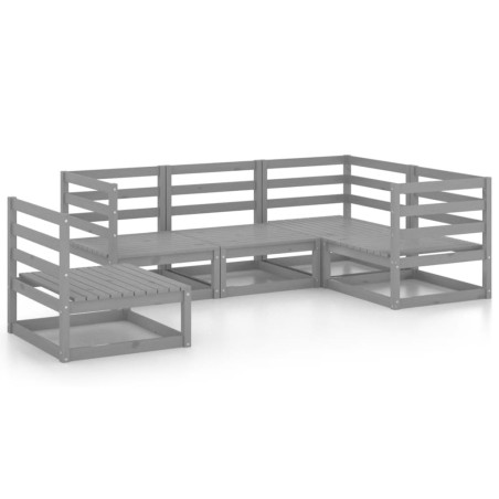 Set Divani da Giardino 5 pz Grigio in Legno Massello di Pino