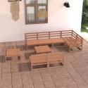 Set Divani da Giardino 9 pz Miele in Legno Massello di Pino