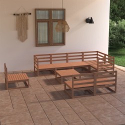 Set Divani da Giardino 9 pz Marrone Miele in Massello di Pino