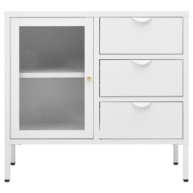 Credenza Bianca 75x35x70 cm in Acciaio e Vetro Temperato