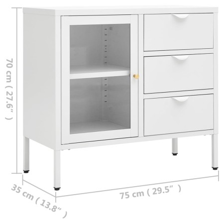 Credenza Bianca 75x35x70 cm in Acciaio e Vetro Temperato