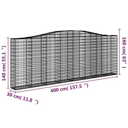 Cesto Gabbione ad Arco 400x30x140/160 cm Ferro Zincato