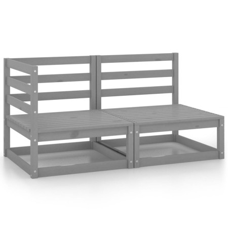 Set Divani da Giardino 2 pz Grigio in Legno Massello di Pino