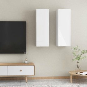 Mobili TV 2pz Bianco Lucido 30,5x30x90 cm Legno Multistrato