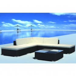 Set Divani da Giardino 6 pz con Cuscini in Polyrattan Nero