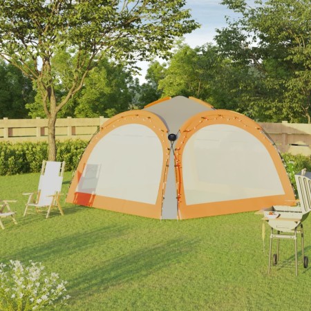 Tenda Feste con LED e 4 Pareti 3,6x3,6x2,3 m Grigio e Arancione