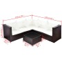 Set Divani da Giardino 4 pz con Cuscini in Polyrattan Marrone