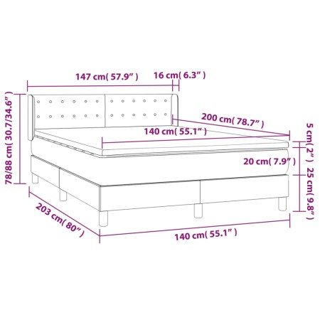 Giroletto a Molle con Materasso Grigio Scuro 140x200 cm Velluto