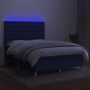 Letto a Molle con Materasso e LED Blu 140x200 cm in Tessuto