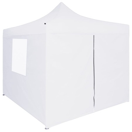 Gazebo Professionale Pieghevole 4 Pareti 3x3 m Acciaio Bianco