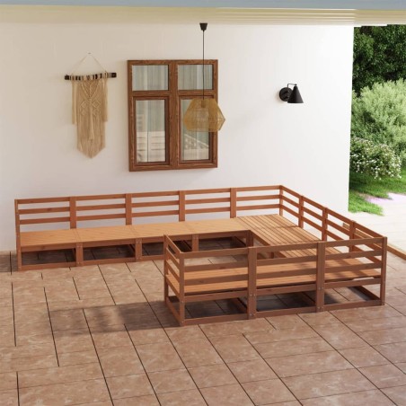 Set Divani da Giardino 10 pz in Legno Massello di Pino