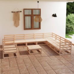 Set Divani da Giardino 11 pz in Legno Massello di Pino