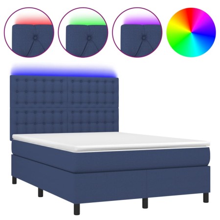 Letto a Molle con Materasso e LED Blu 140x190 cm in Tessuto