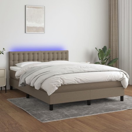 Letto a Molle con Materasso e LED Tortora 140x190 cm in Tessuto