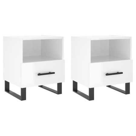 Comodini 2 pz Bianco Lucido 40x35x47,5 cm in Legno Multistrato