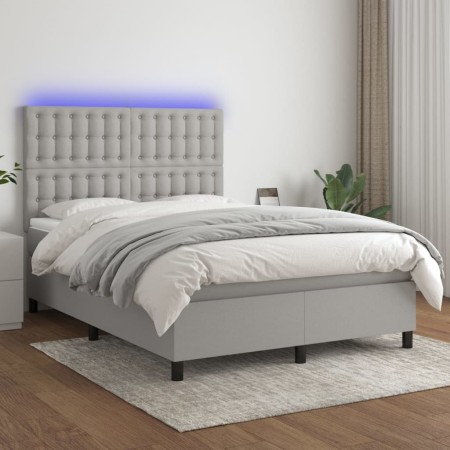 Letto a Molle Materasso e LED Grigio Chiaro 140x200 cm Tessuto