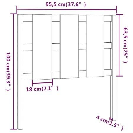 Testiera per Letto Grigia 95,5x4x100 cm Legno Massello di Pino