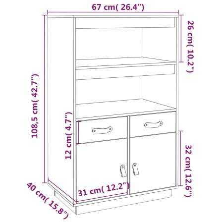 Credenza Miele 67x40x108,5 cm in Legno Massello di Pino