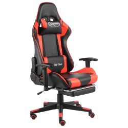 Sedia da Gaming Girevole con Poggiapiedi Rossa in PVC