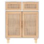 Credenza Bianca 60x30x75 cm Legno Massello Pino Rattan Naturale
